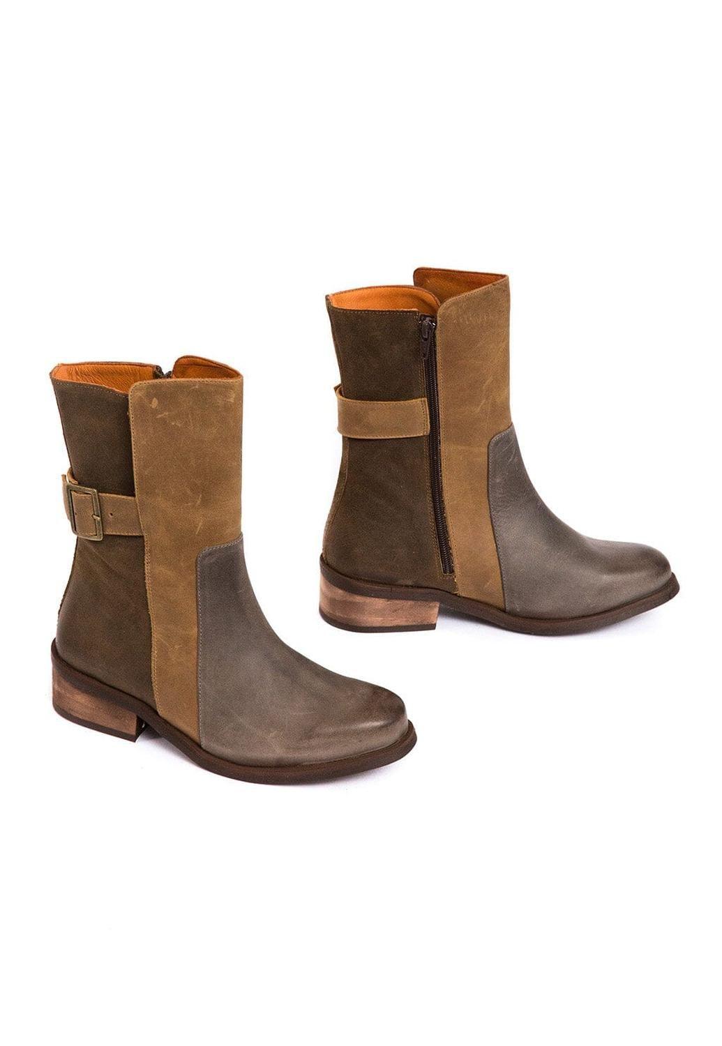 Bota Mujer De Cuero Maya Gris Taupe C2-5