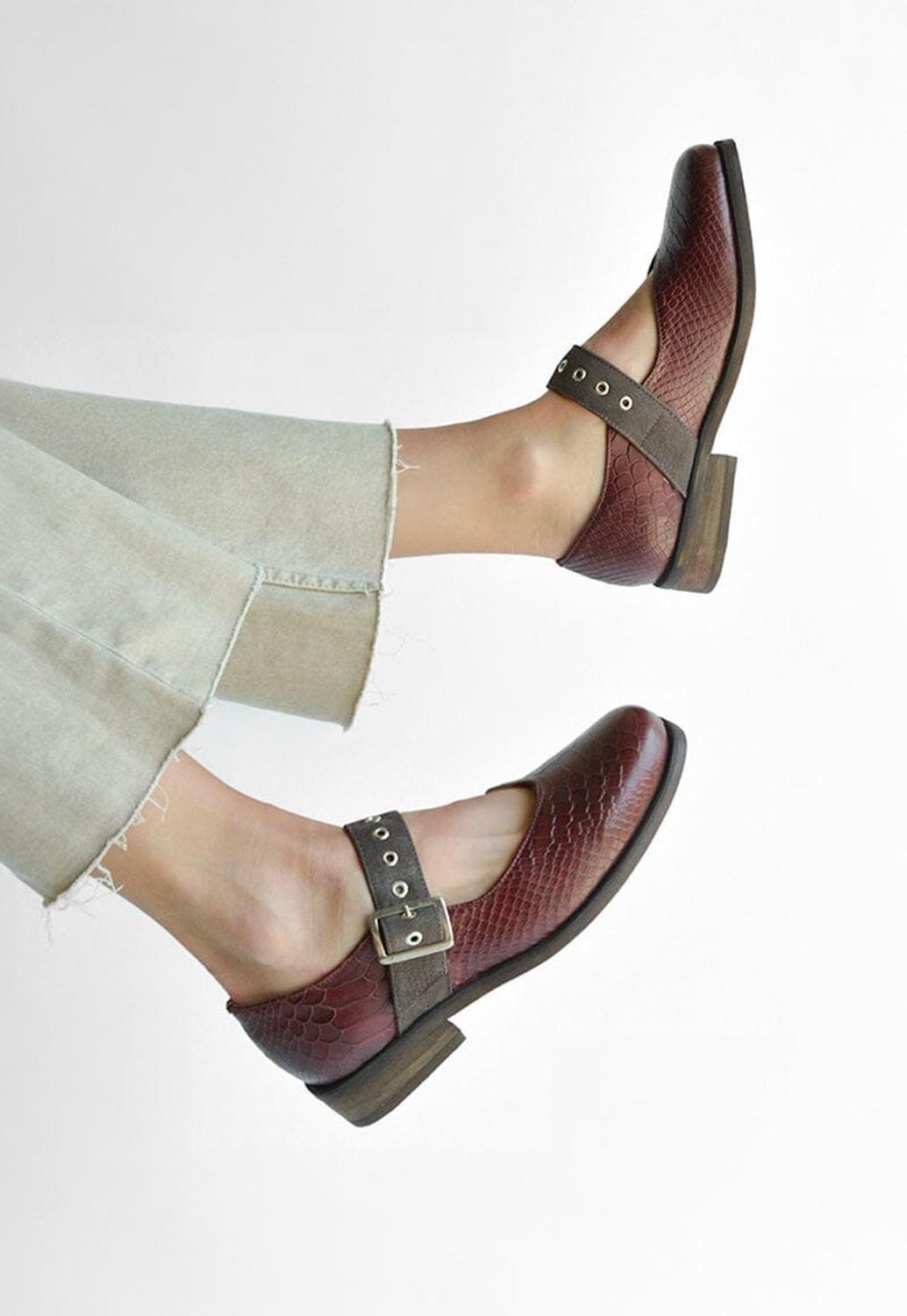 Zapato Mujer De Cuero Malala Burdeo Café C3-6