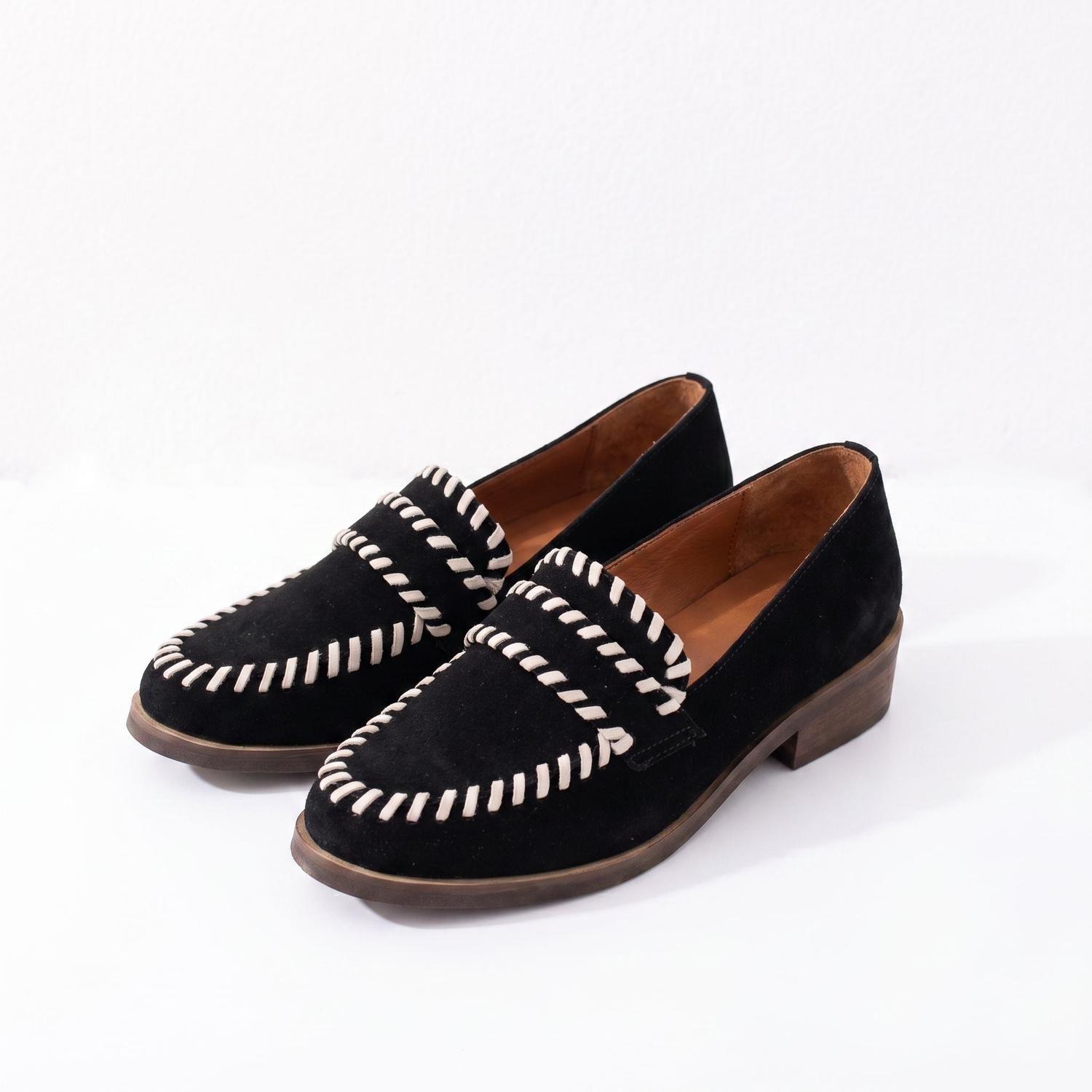 Zapato Cuero Mujer Rastro Negro Beige-1