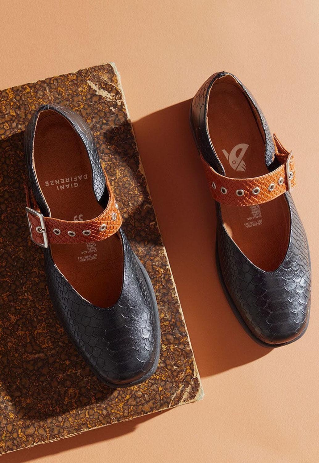 Zapato Mujer De Cuero Malala Negro Naranjo C2-0
