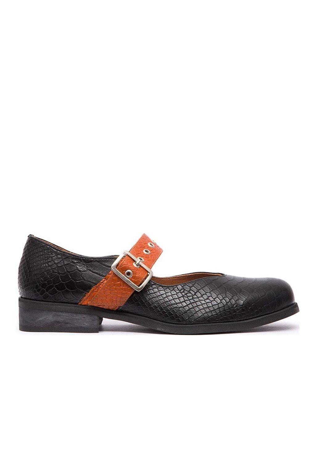 Zapato Mujer De Cuero Malala Negro Naranjo C2-1