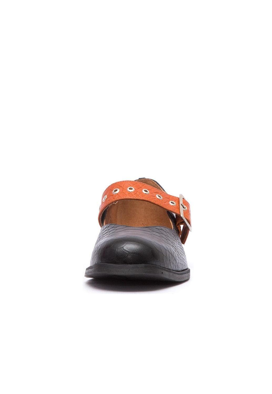 Zapato Mujer De Cuero Malala Negro Naranjo C2-2