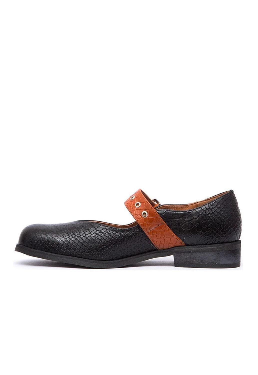 Zapato Mujer De Cuero Malala Negro Naranjo C2-3
