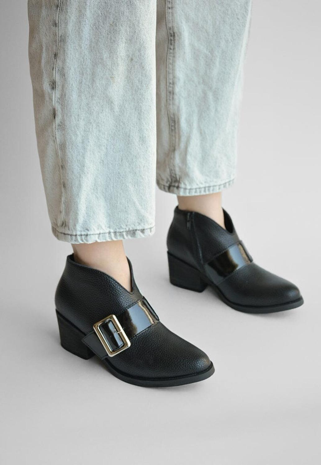 Botines Mujer De Cuero Focha Negro C13-7