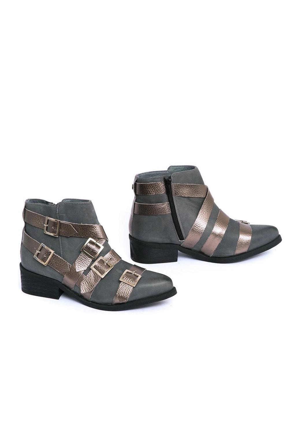 Botin Mujer De Cuero Zaha Gris C2-5