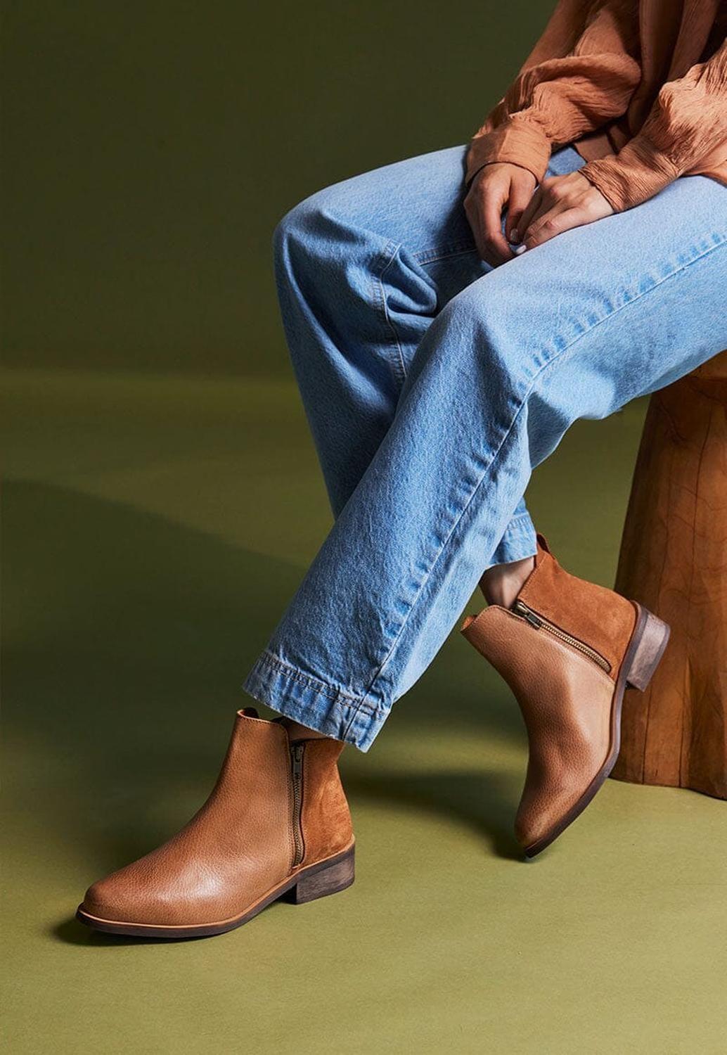 Botin Mujer De Cuero Lena Camel C2-1