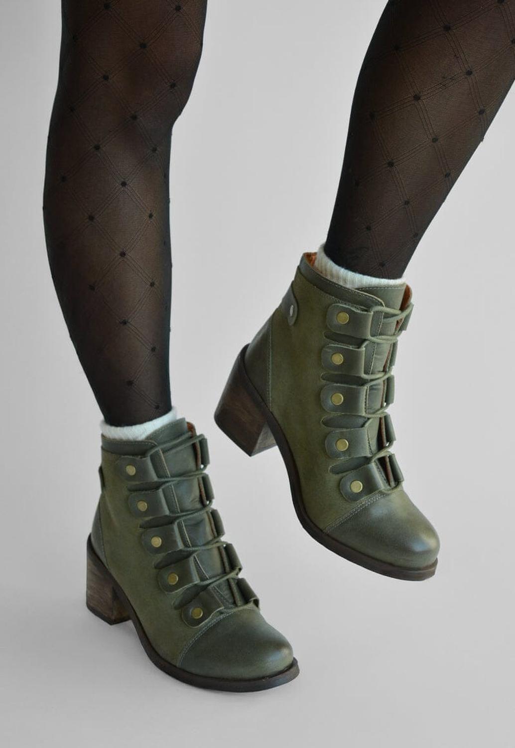 Botin Mujer De Cuero Ati Verde C20-5