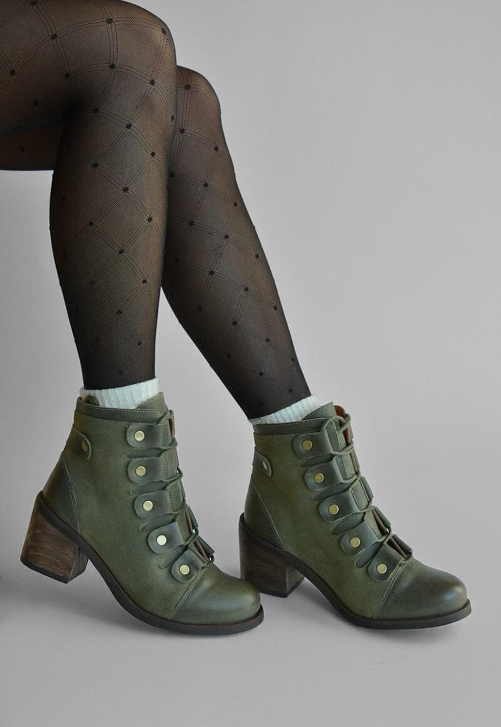 Botin Mujer De Cuero Ati Verde C20-6
