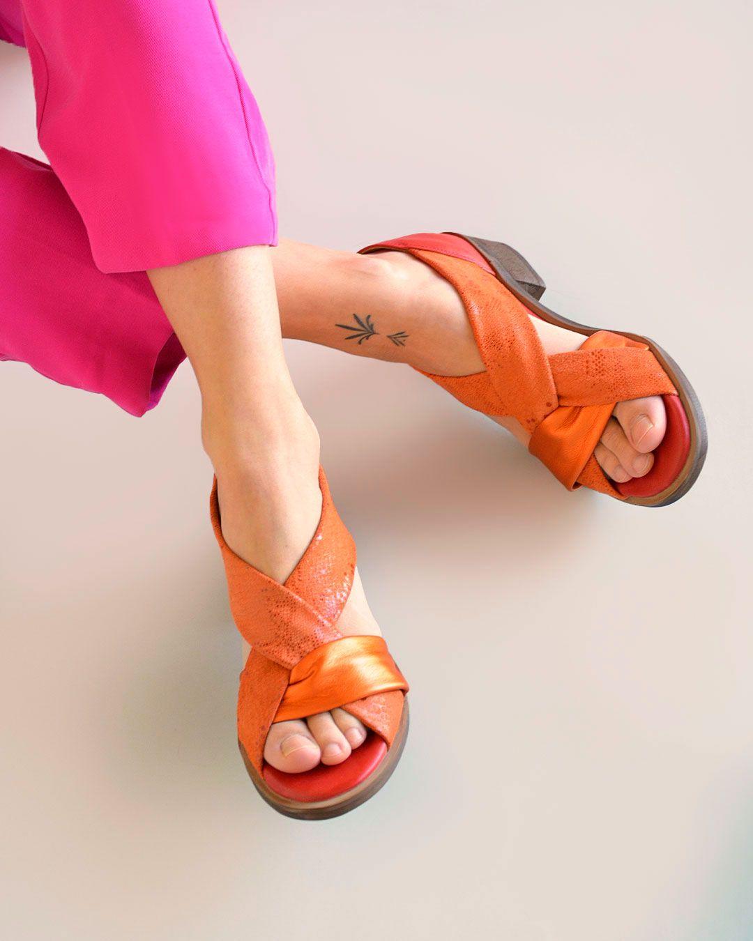 Sandalias De Cuero Tortolita C19 Naranjo Giani Dafirenze-1