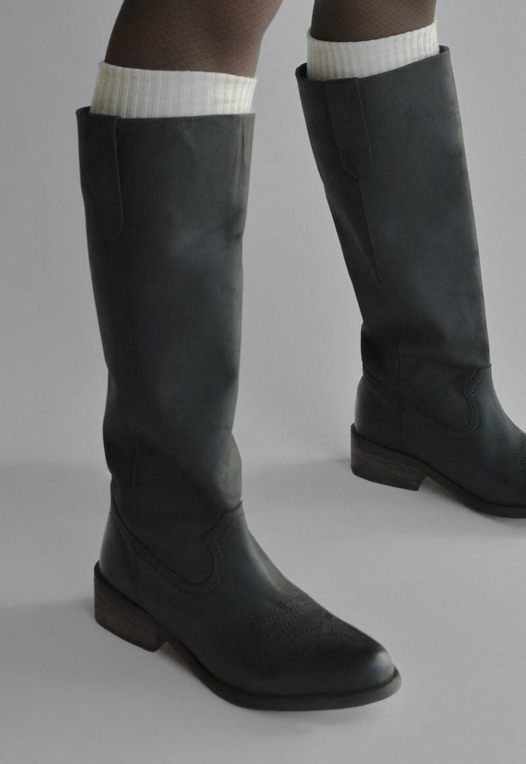 Bota Mujer De Cuero Fatima Negro C1-5