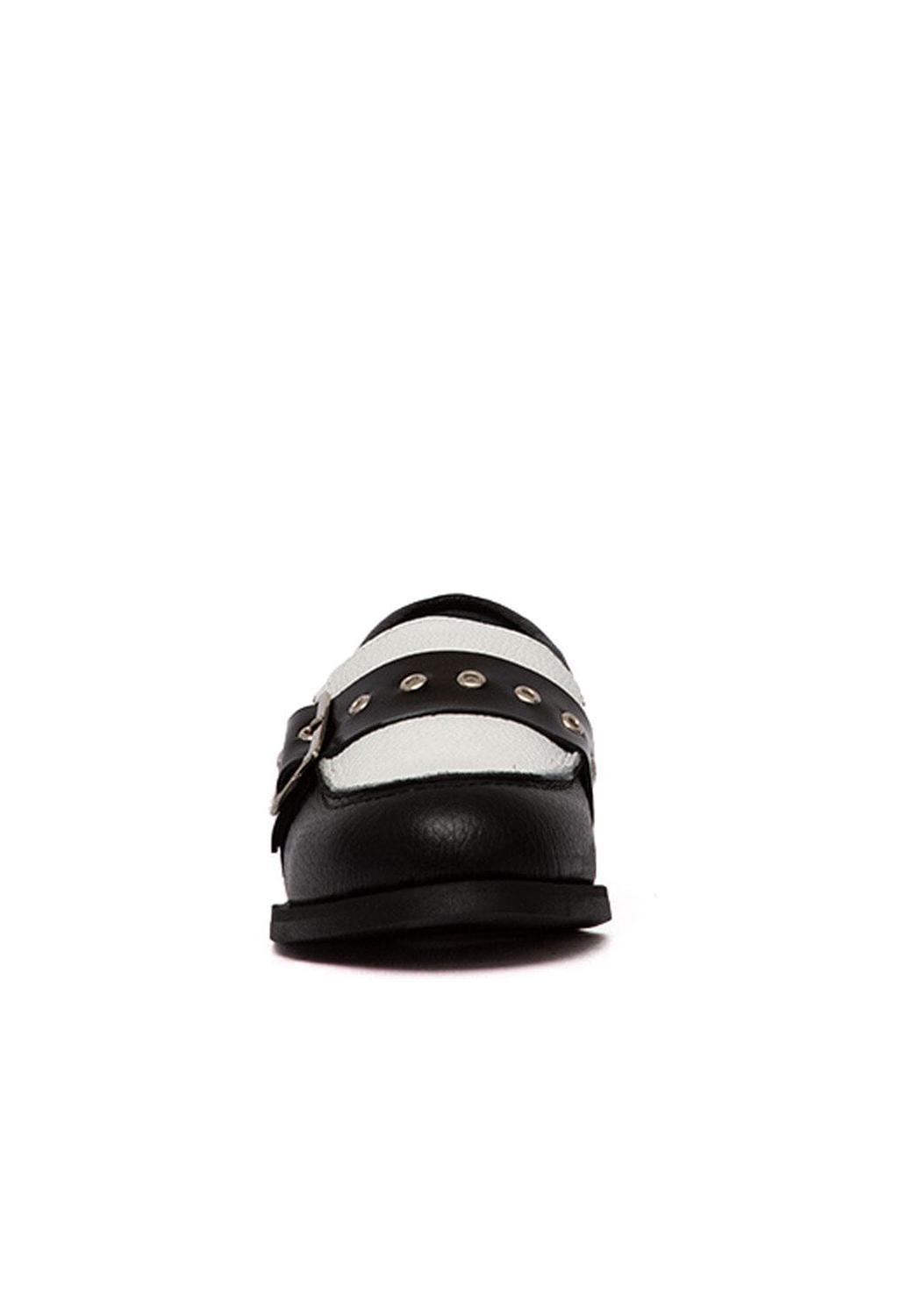 Mocasin Mujer De Cuero Amelia Blanco Negro C4-2