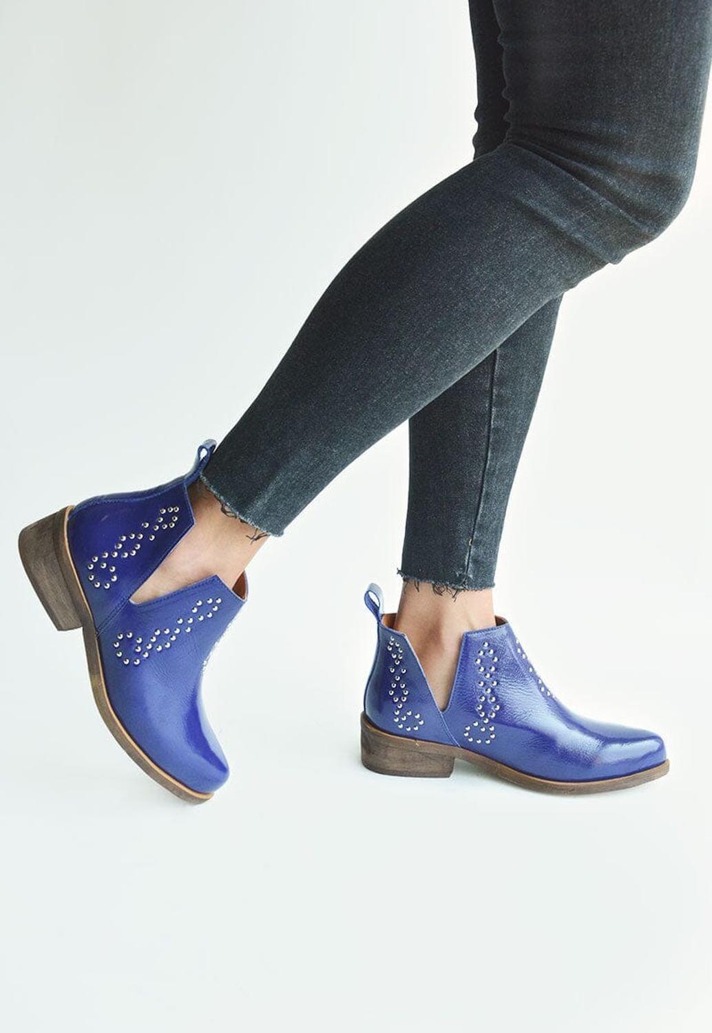 Botin Mujer De Cuero Emilia Azul C7-5