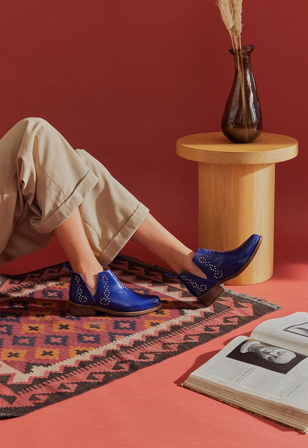 Botin Mujer De Cuero Emilia Azul C7-6