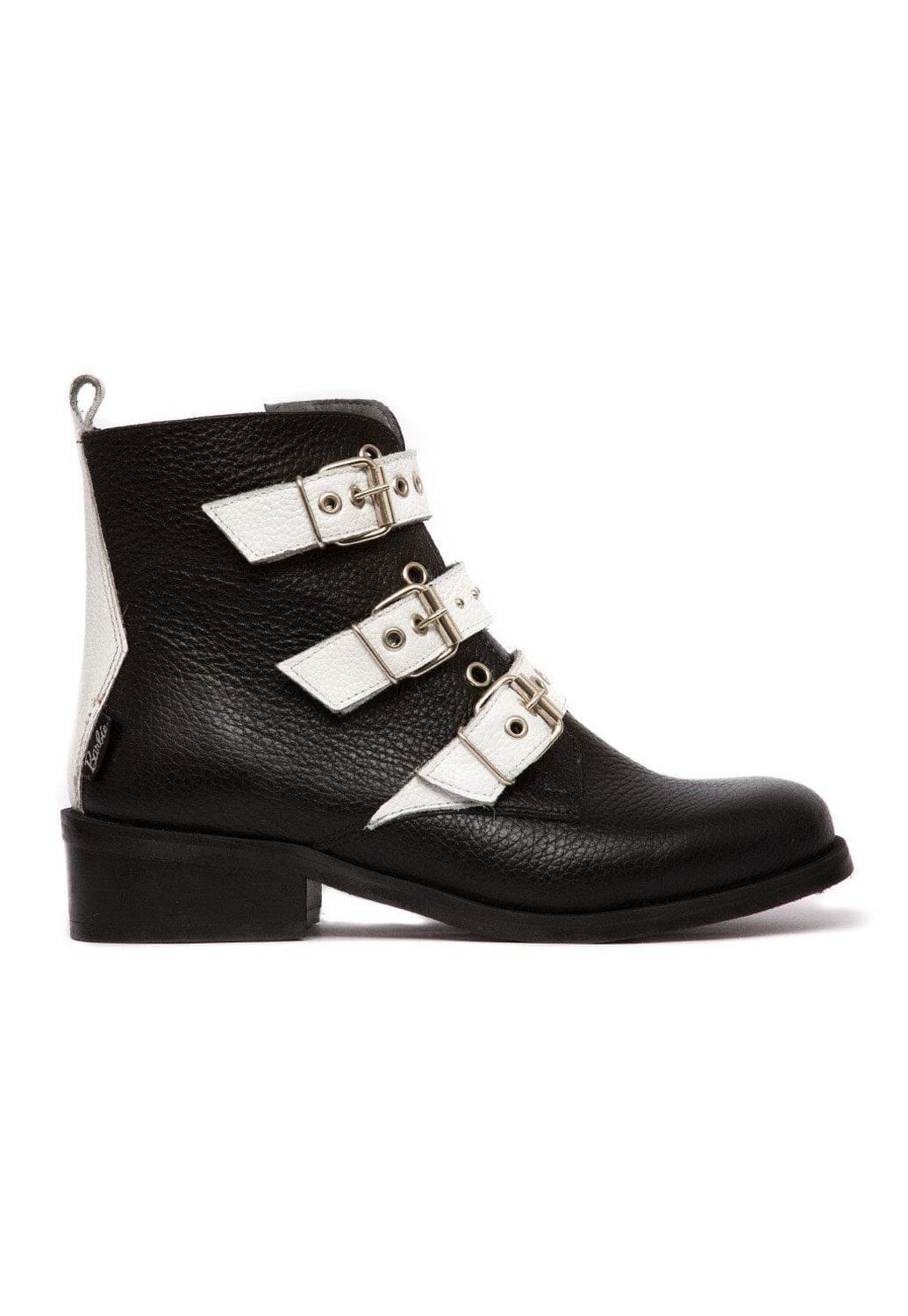Botin Barbie De Cuero Penny Negro Blanco C1-0