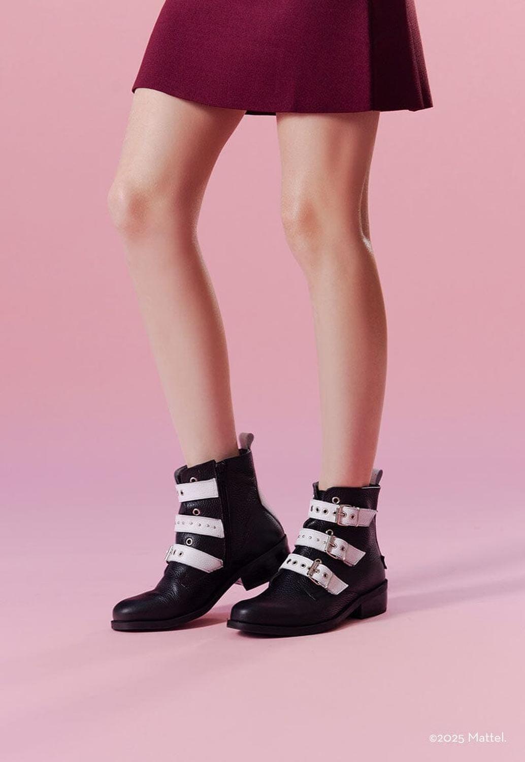 Botin Barbie De Cuero Penny Negro Blanco C1-1