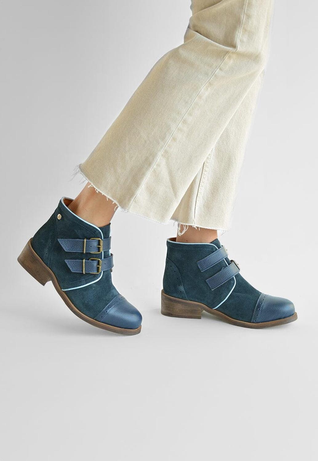 Botin Mujer De Cuero Judy Azul C2-2