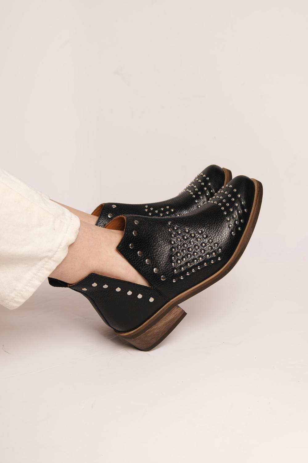 Botin Mujer  Cuero Mujer  Charra Negro-5