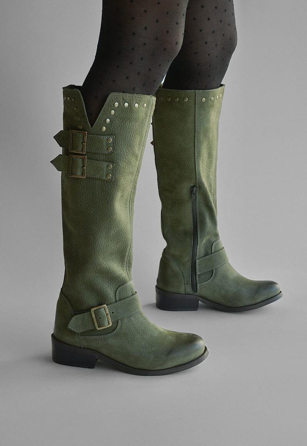 Bota Mujer De Cuero Carpintero Verde C21-6