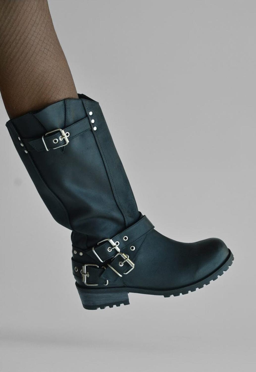 Bota Mujer De Cuero Olivia Negro C2-6
