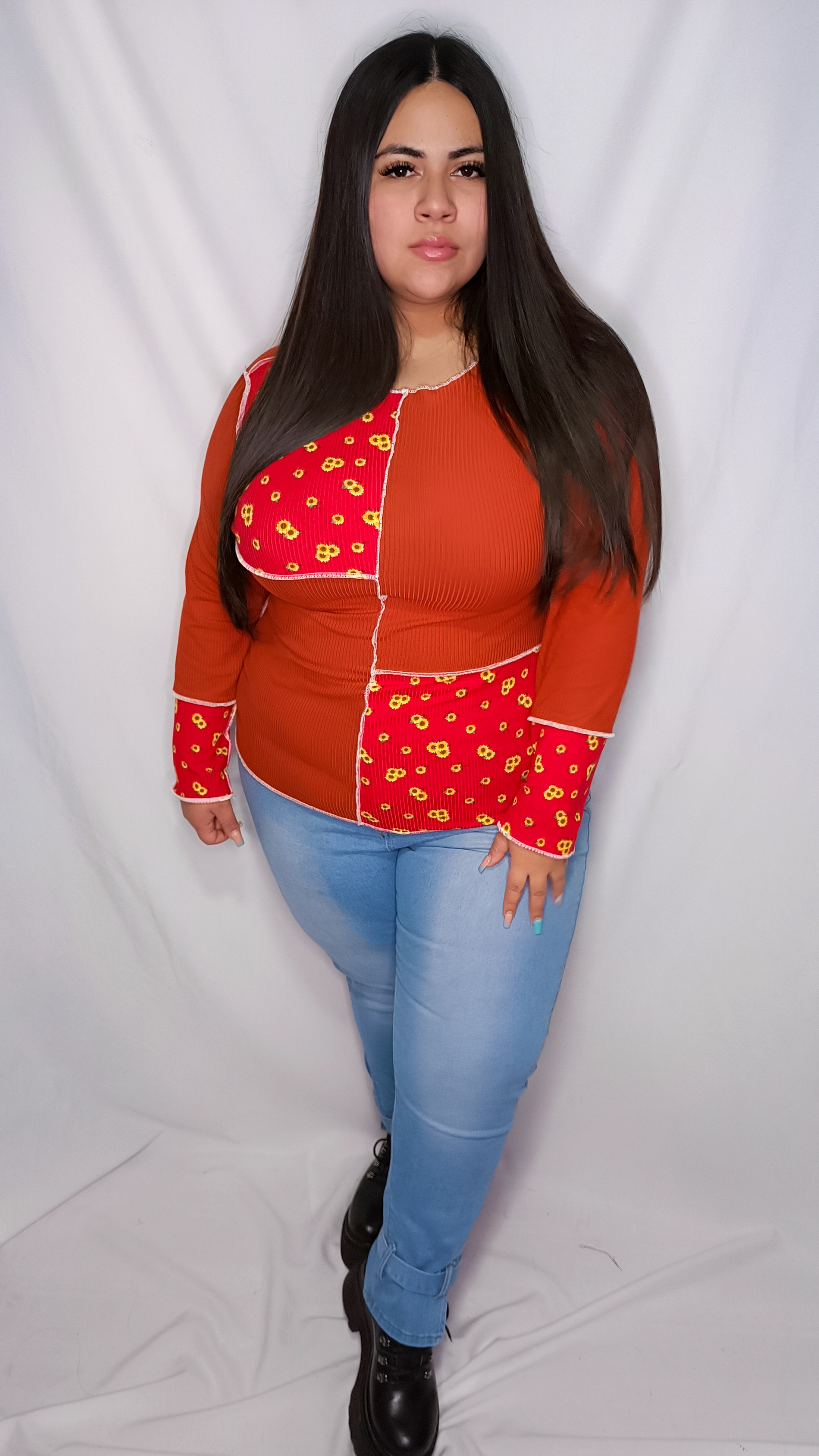 Blusa Larga Estampado girasoles Plus-1