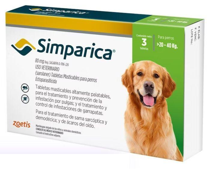 ANTIPARASITARIO SIMPARICA 80 MG 20-40 KG 3 COMP-0
