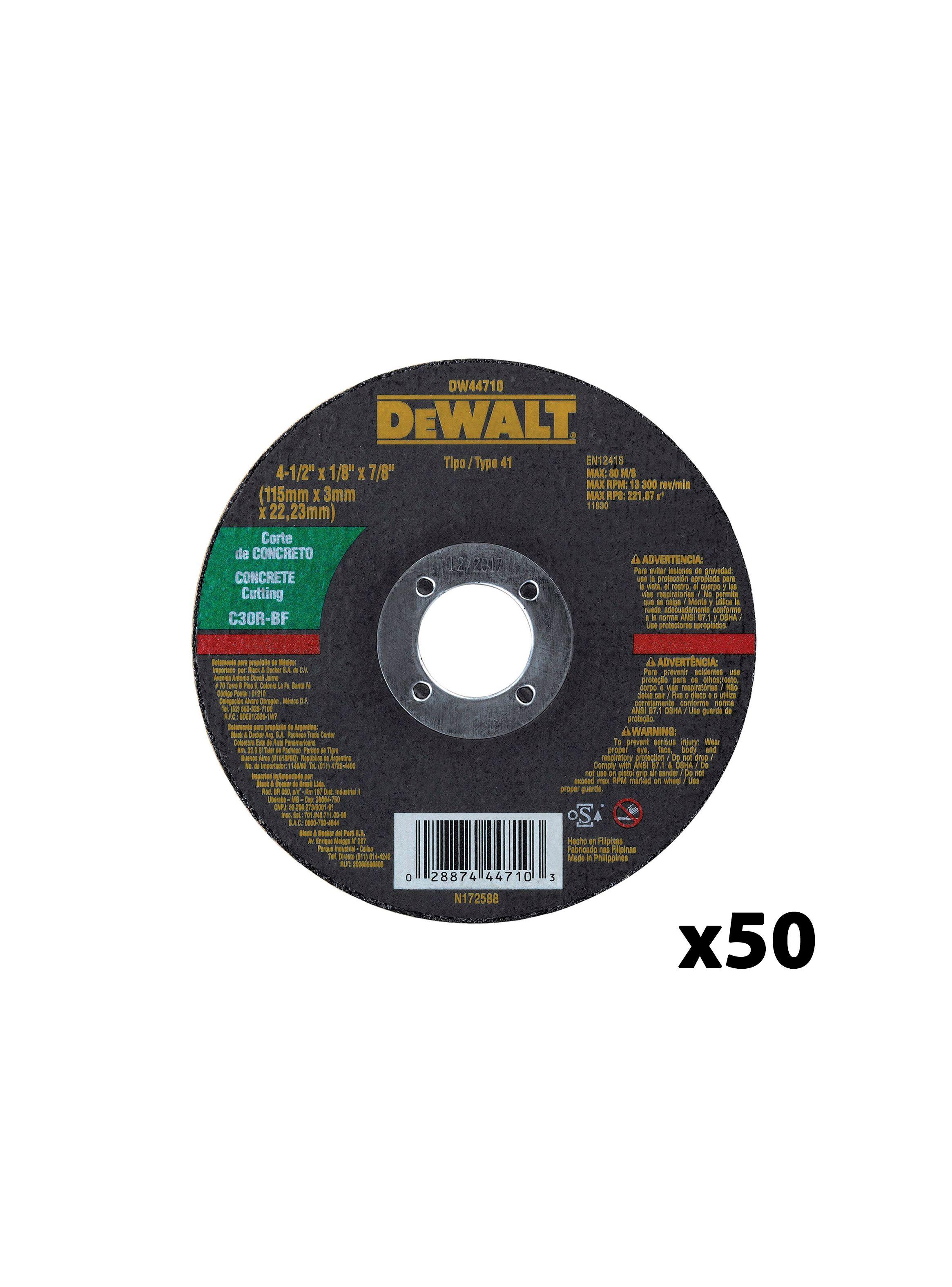 Set 10 discos corte de concreto 4-1/2” x 1/8" DEWALT DW44710-0