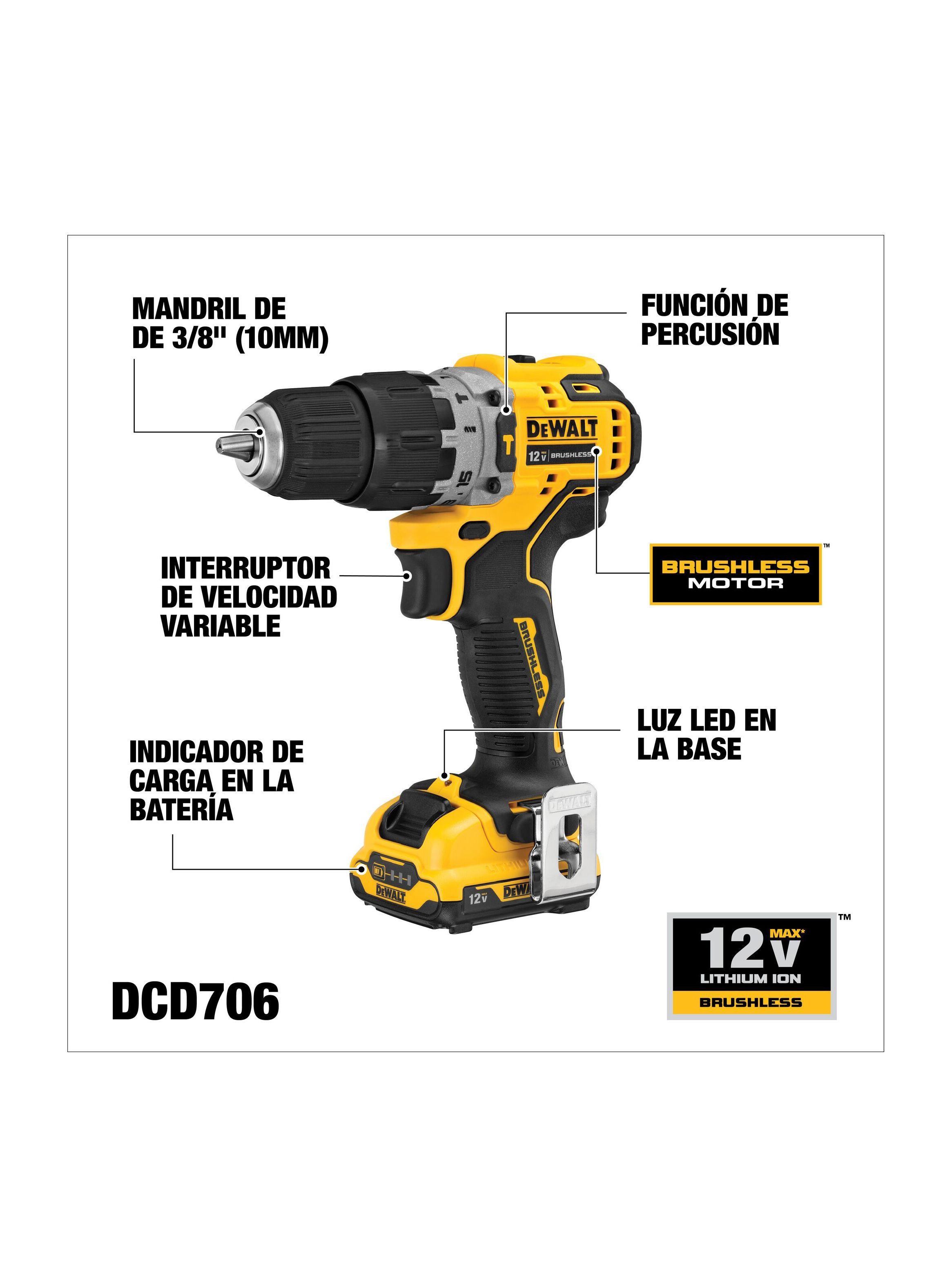 Kit Taladro percutor 3/8" DEWALT DCD706F2-B2-1