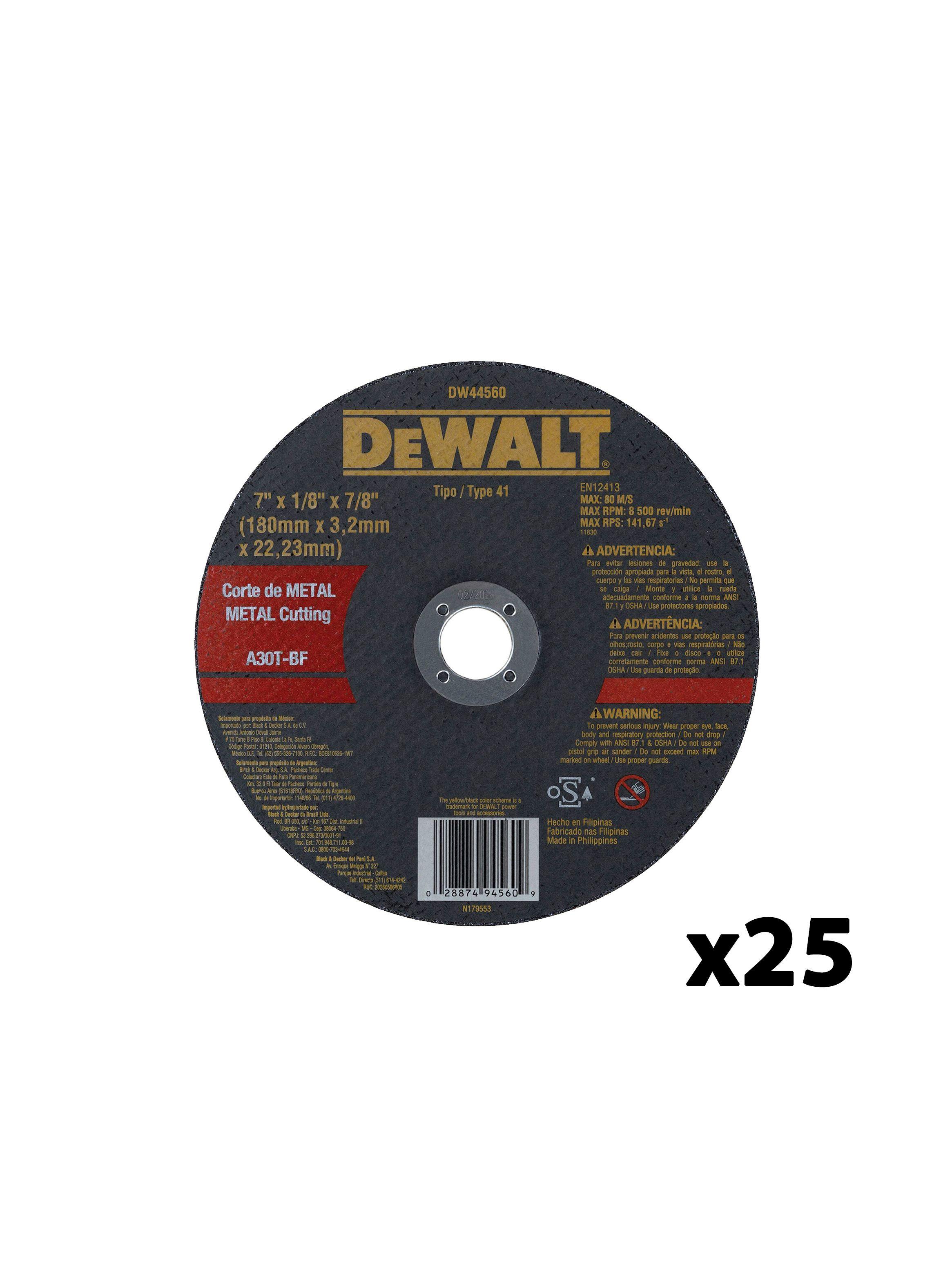 Set 25 discos corte de metal 7" DEWALT DW44560-0