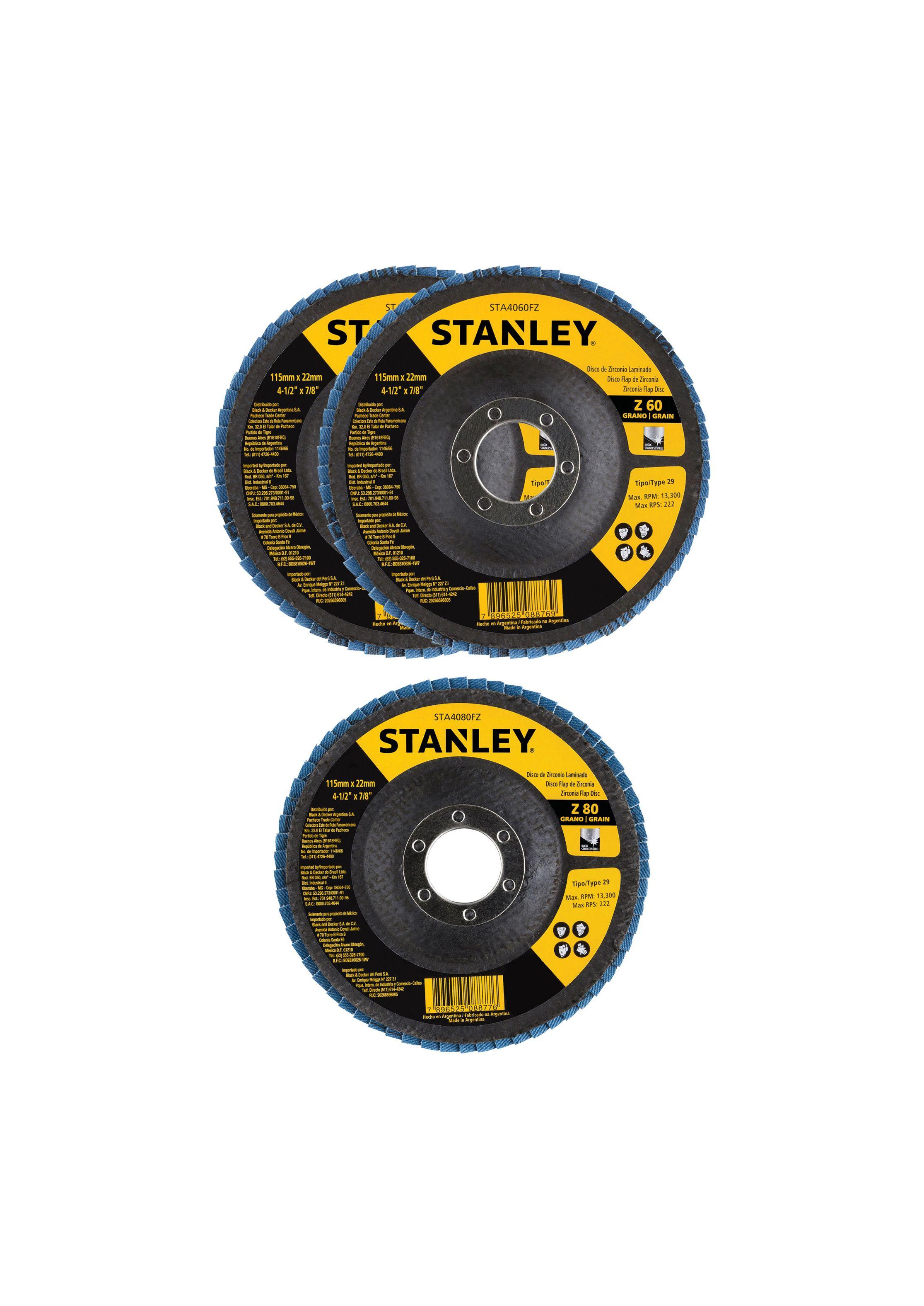 Set 3 discos Flap de Zirconio 115mm G60 STANLEY-0