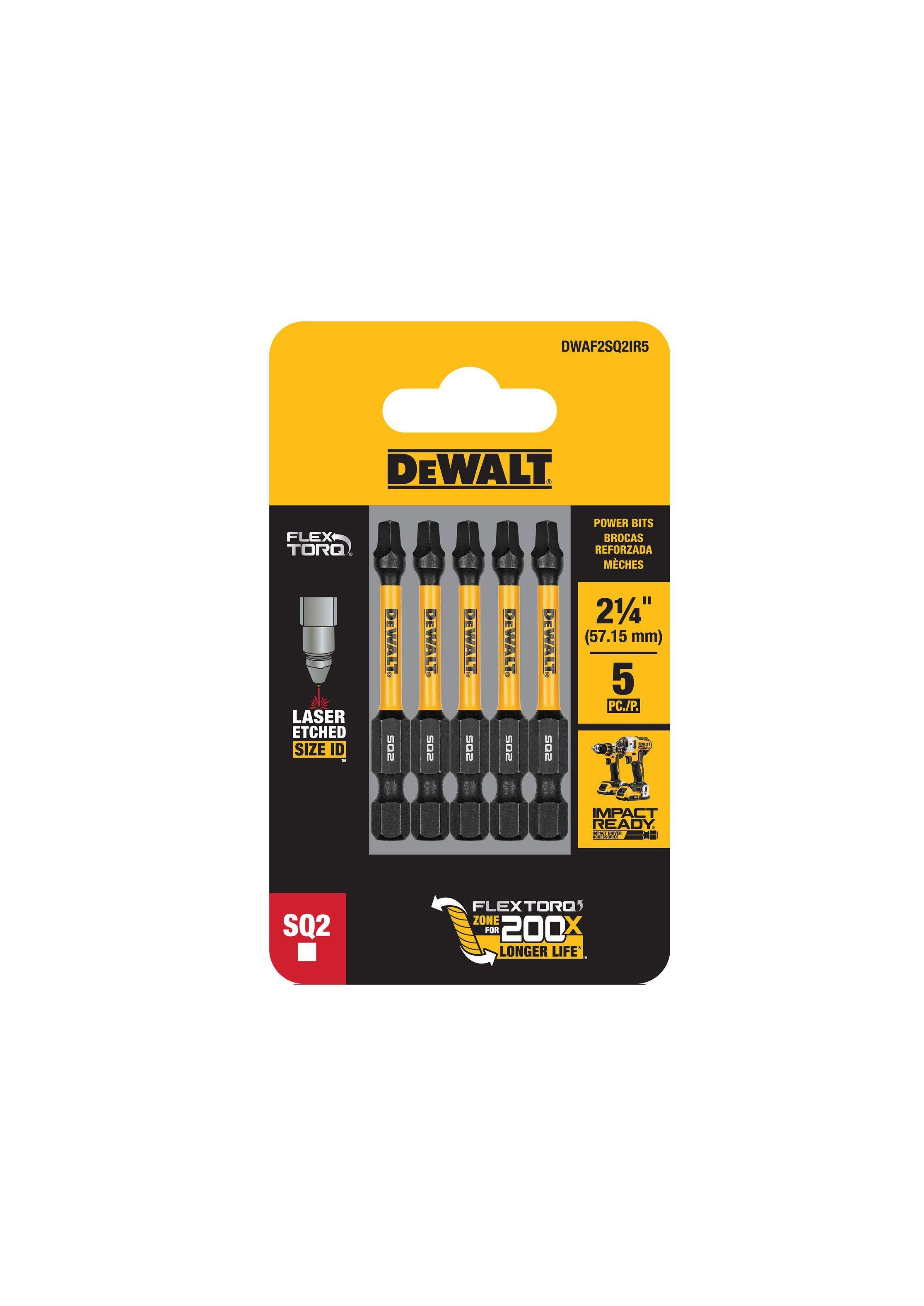 Set 5 puntas square 2 1/4" N°2 FLEXTORQ DEWALT DWAF2SQ2IR5-2