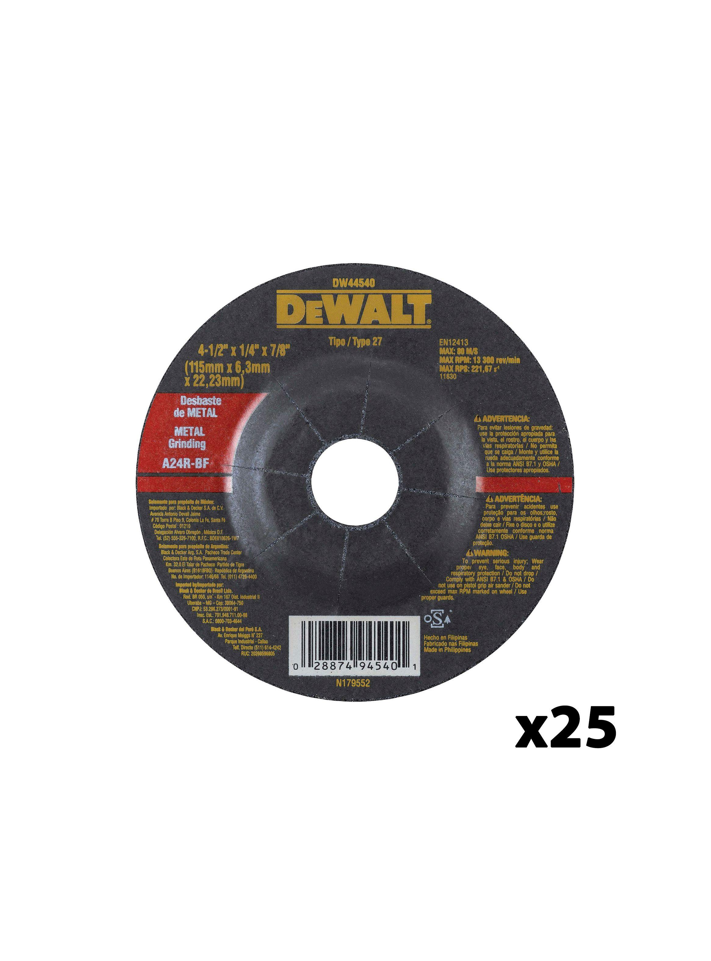 Set 25 discos desbaste metal 4-1/2" DEWALT DW44540-0