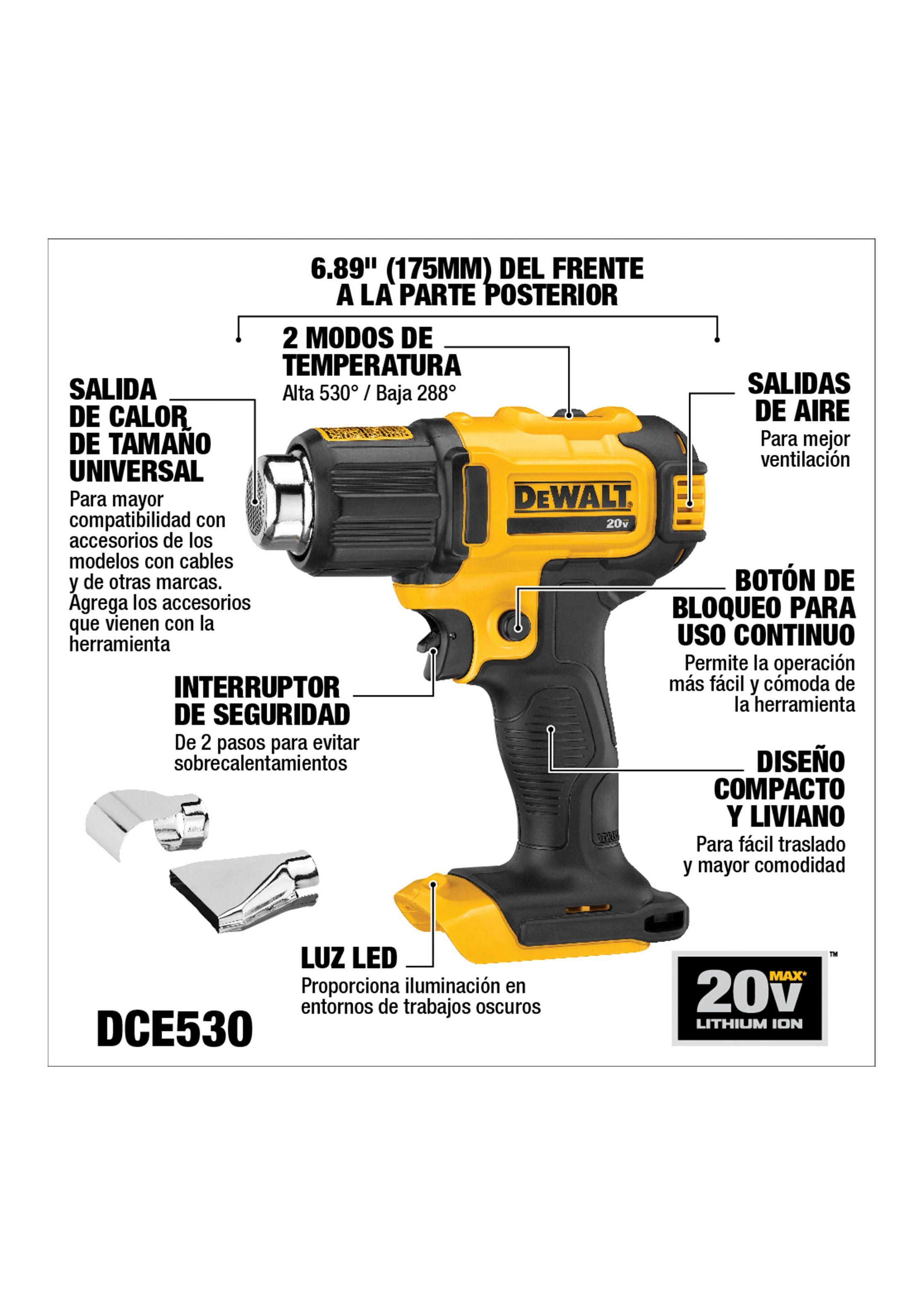 Pistola de calor 20V Sin Batería DEWALT DCE530B-2