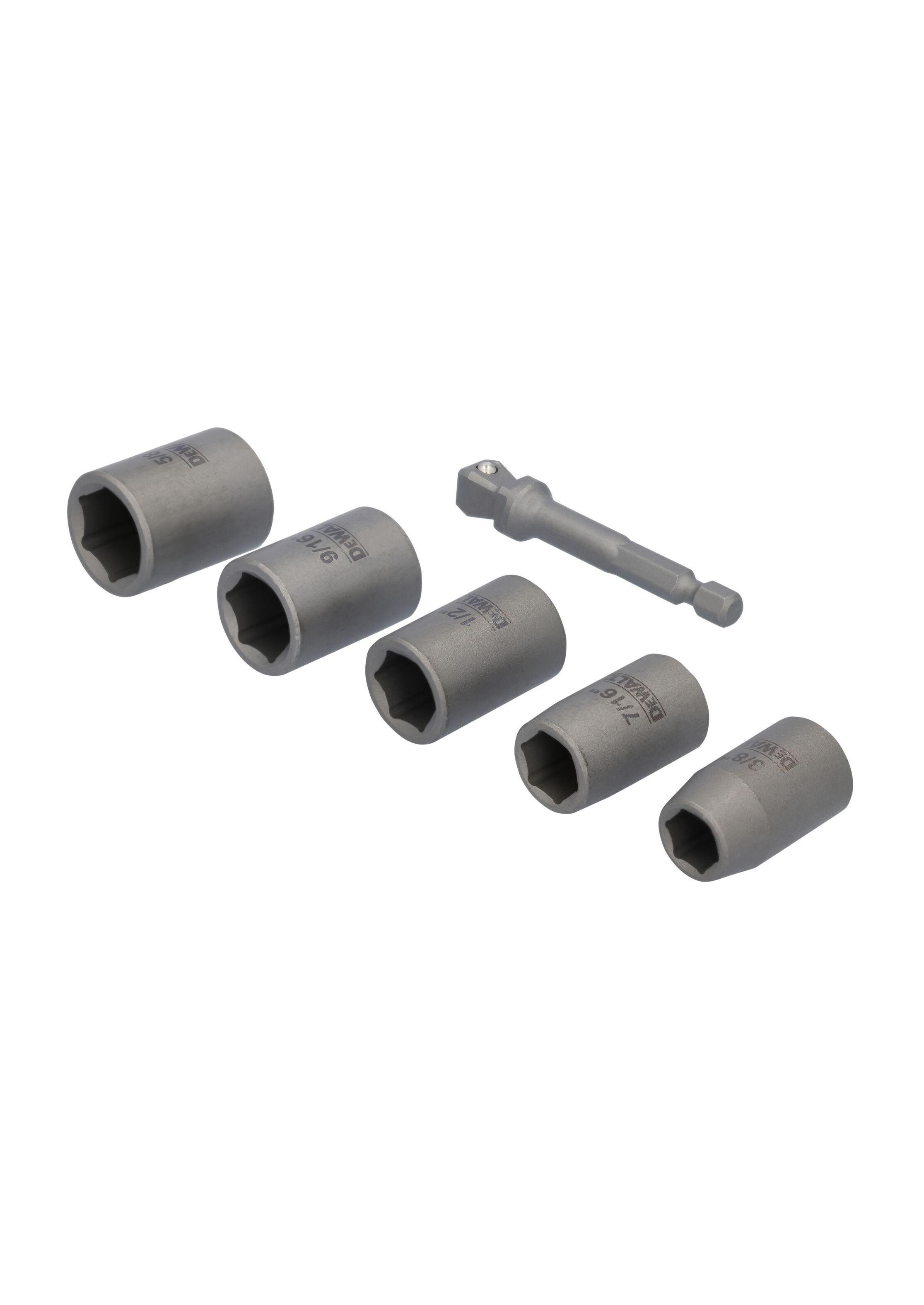 Set 5 dados Hex maxfit + adaptador 1/4" DEWALT DWAFSFS6-2