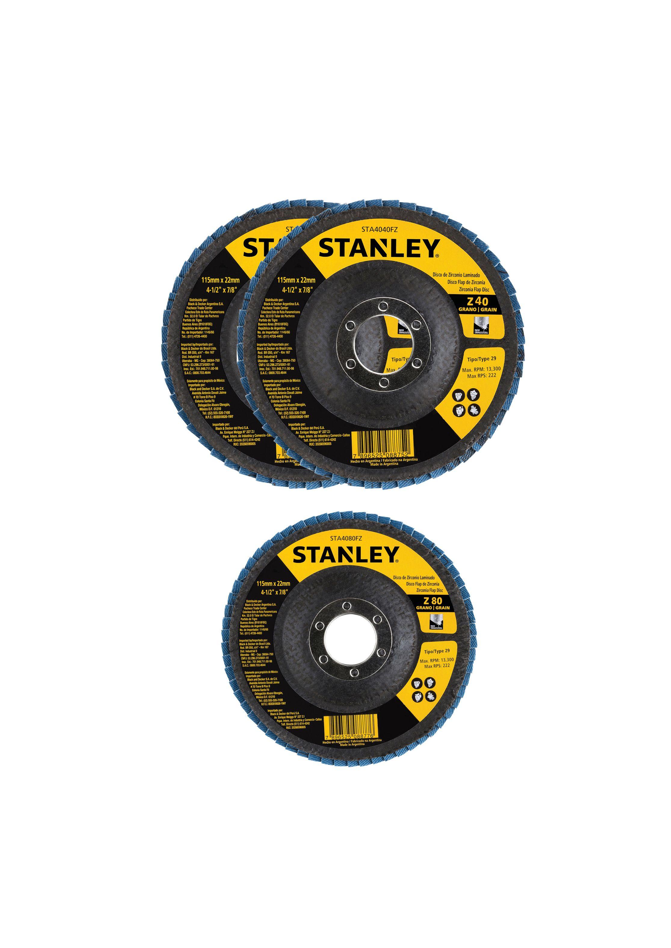 Set 3 discos Flap de Zirconio 115mm G40 STANLEY-3
