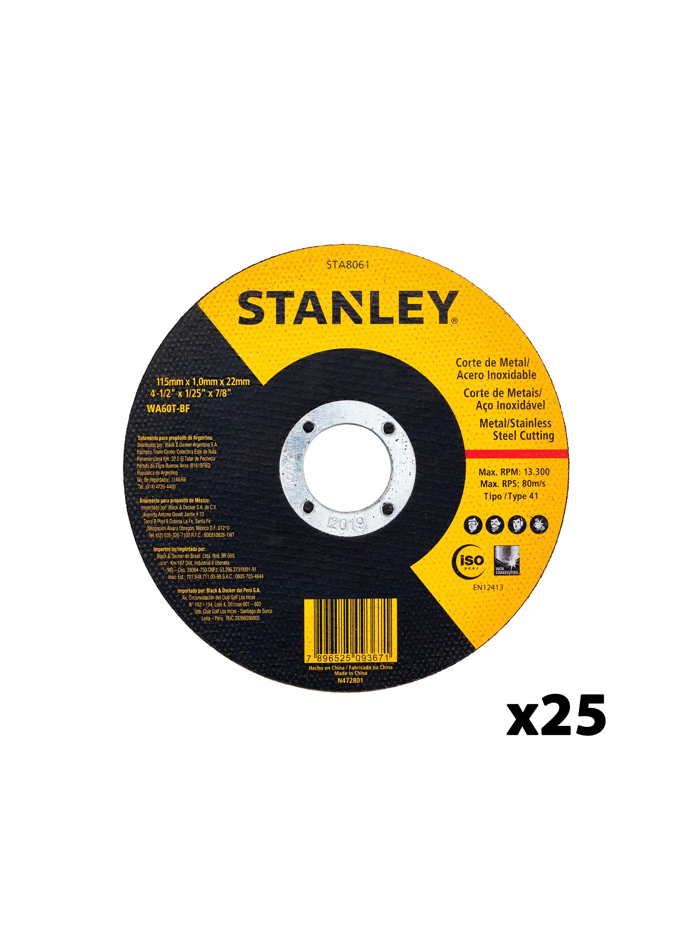 Set 25 discos corte metal/acero 4-1/2" STANLEY STA8061-0