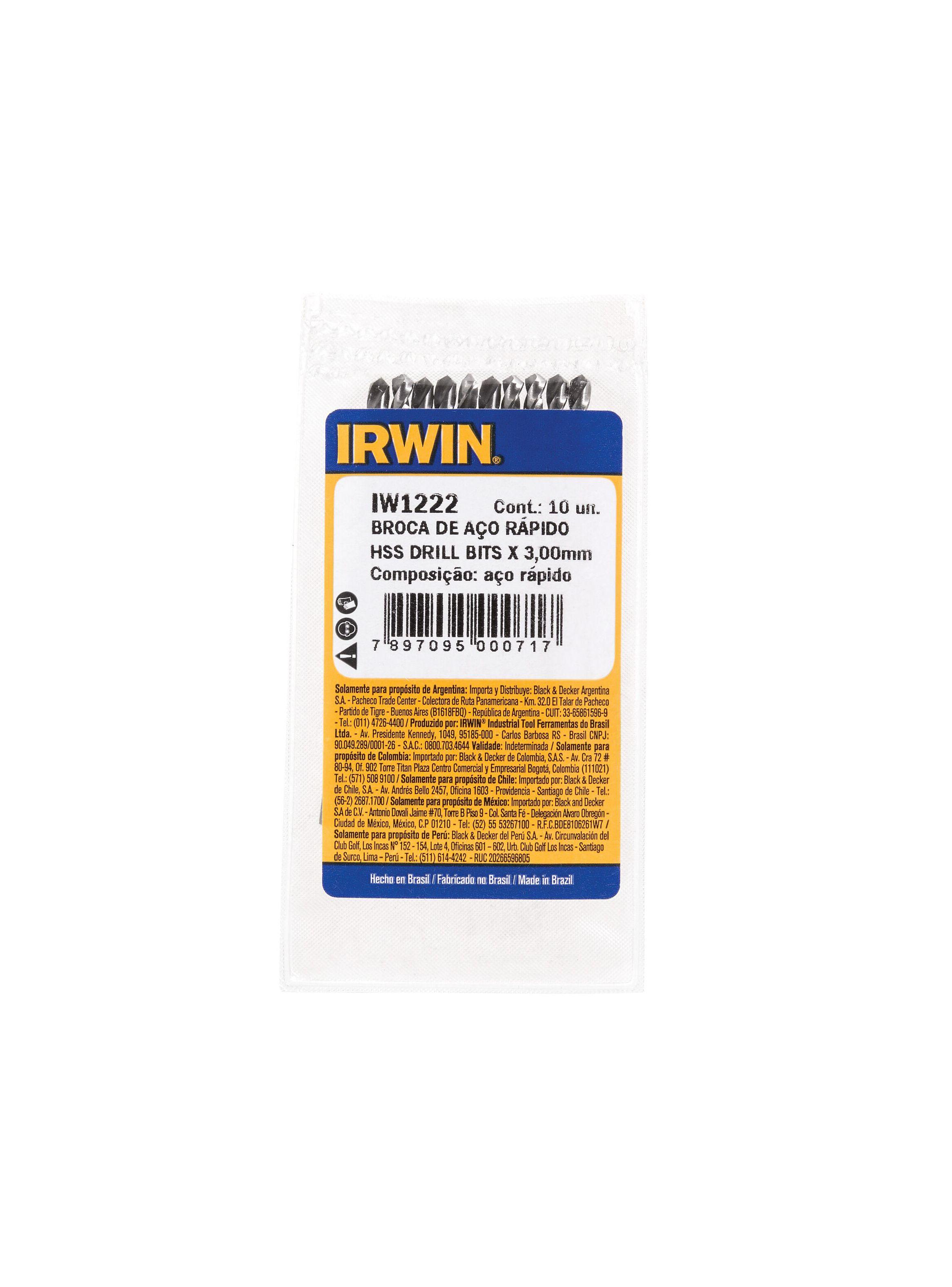 Set 10 brocas acero rápido 3mm IRWIN IW1222-1