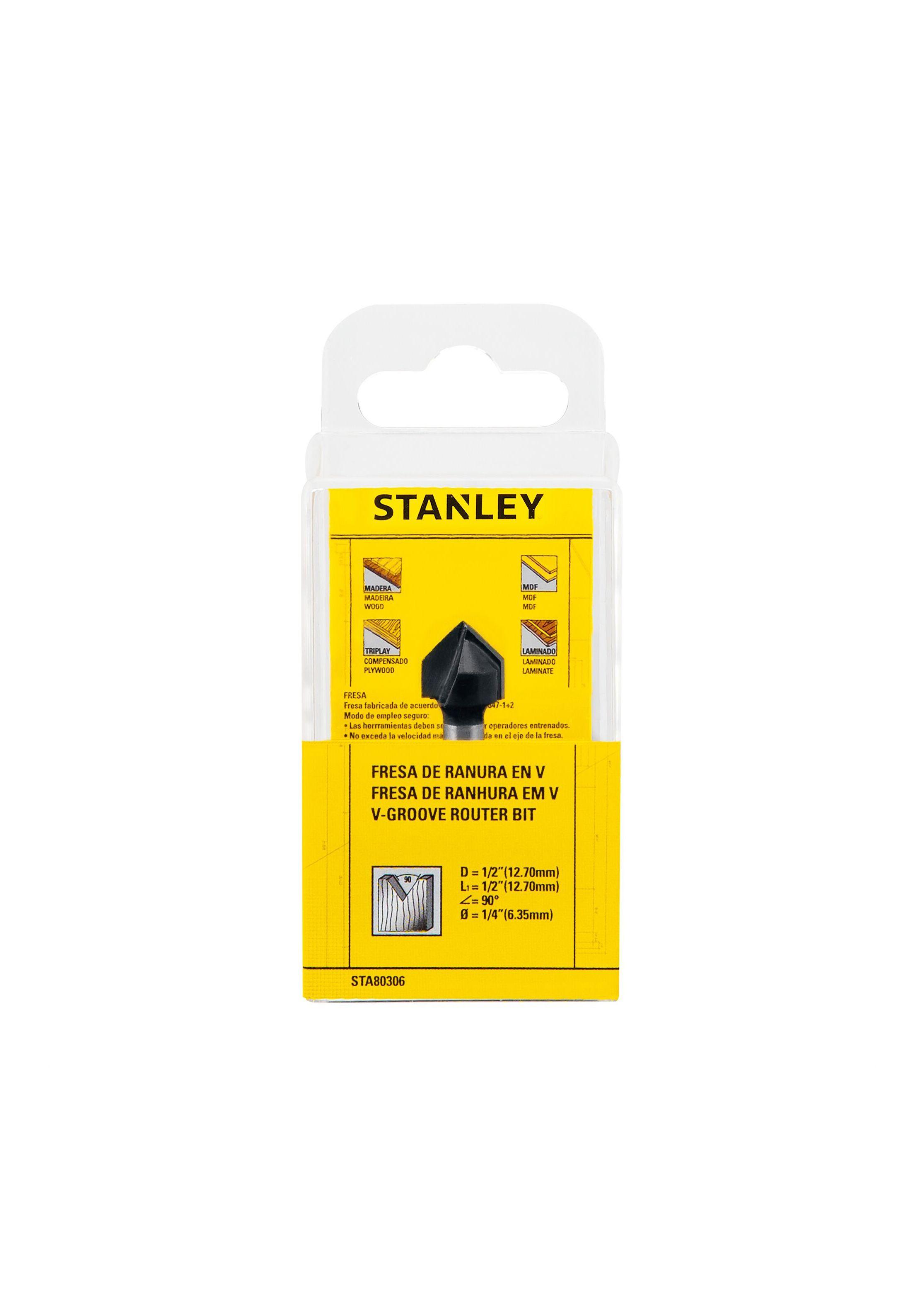 Fresa ranura en V 1/2” vástago 1/4" STANLEY STA80306-2