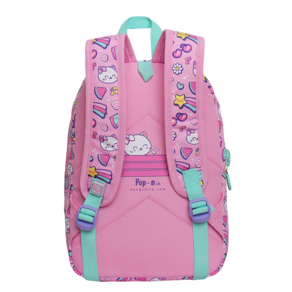 Mochila Infantil Niña Pop Cat Print Rosado Head-4