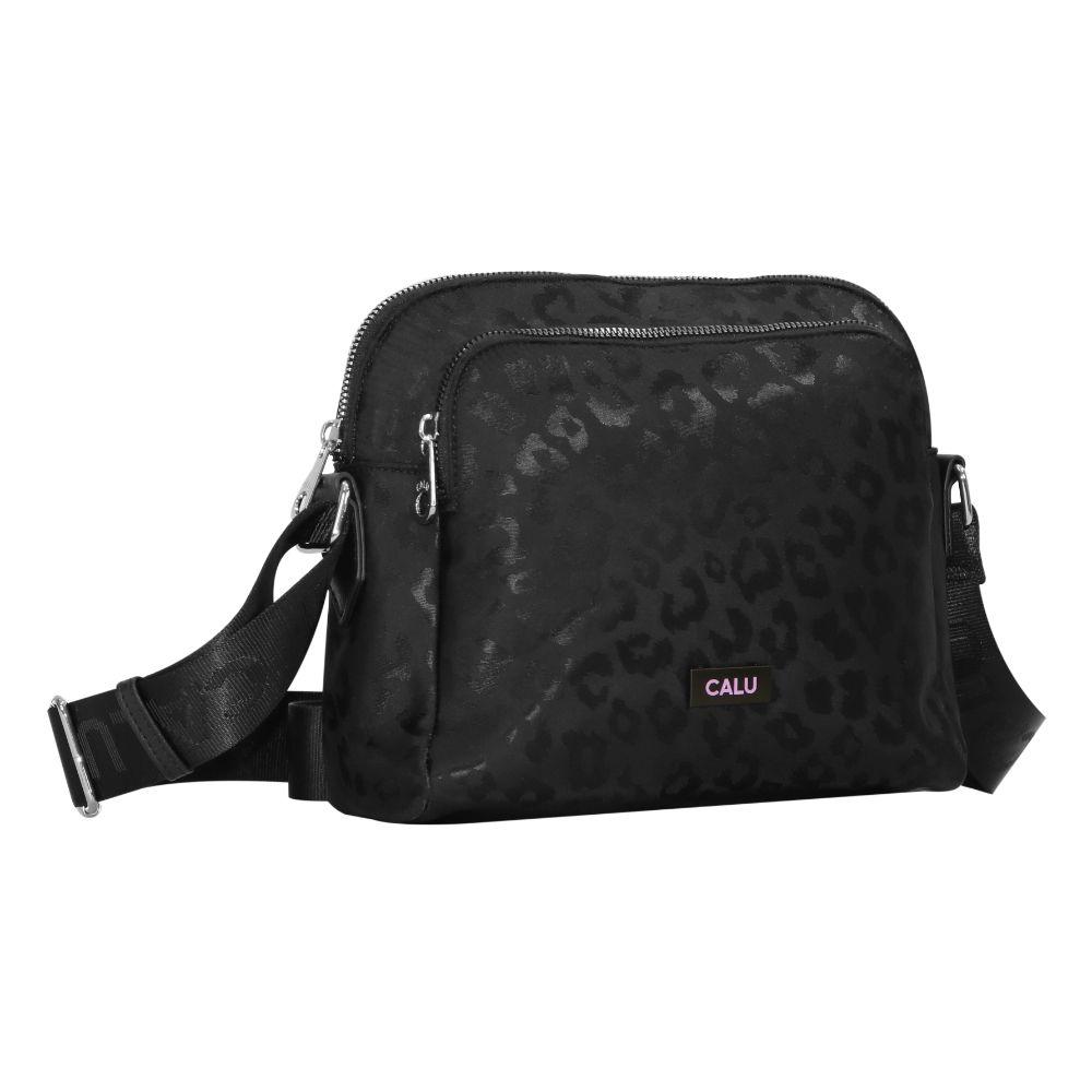 Cartera Bandolera Adele Animal Print Negro Calu-0