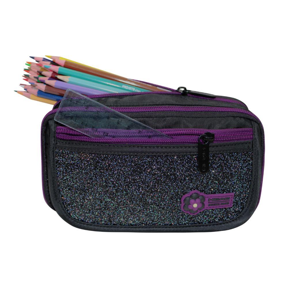 Estuche Mujer Pencil Kawaii Glitter Negro Head-2