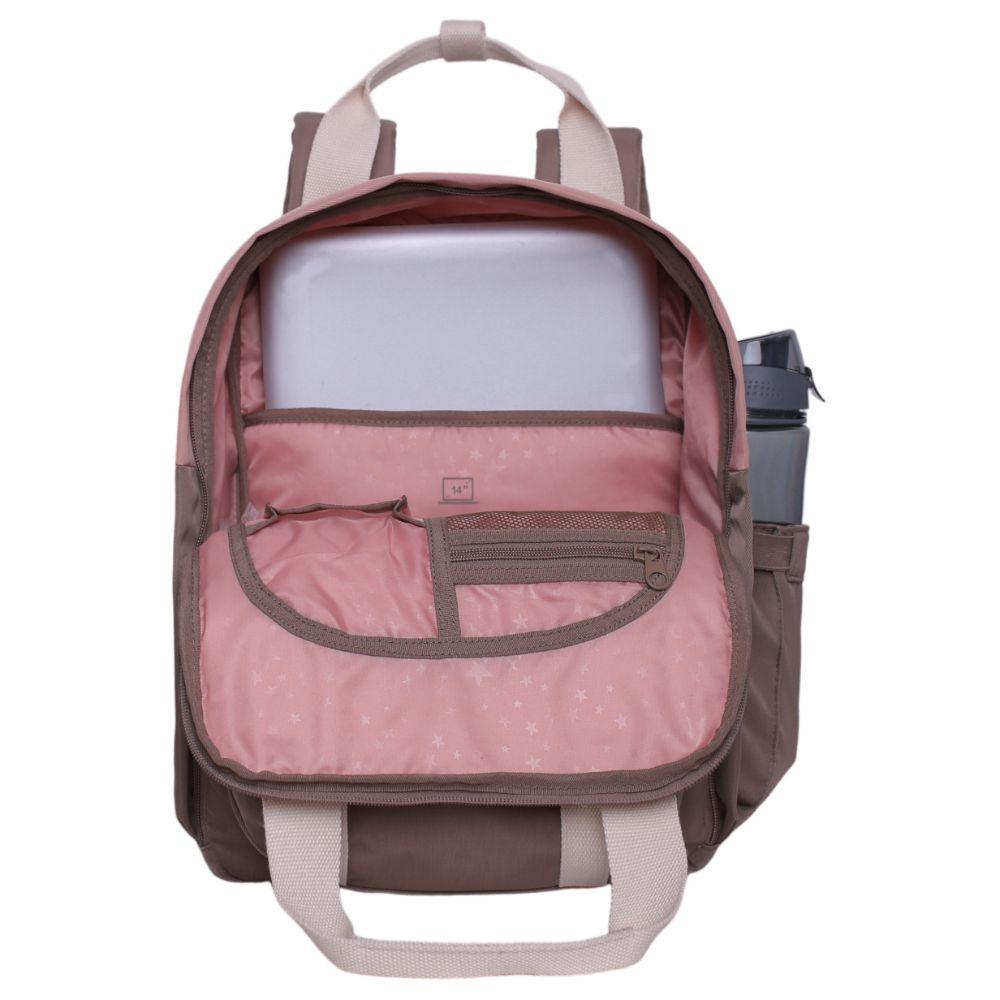 Mochila Fashion Omega Color Block Café Head-3