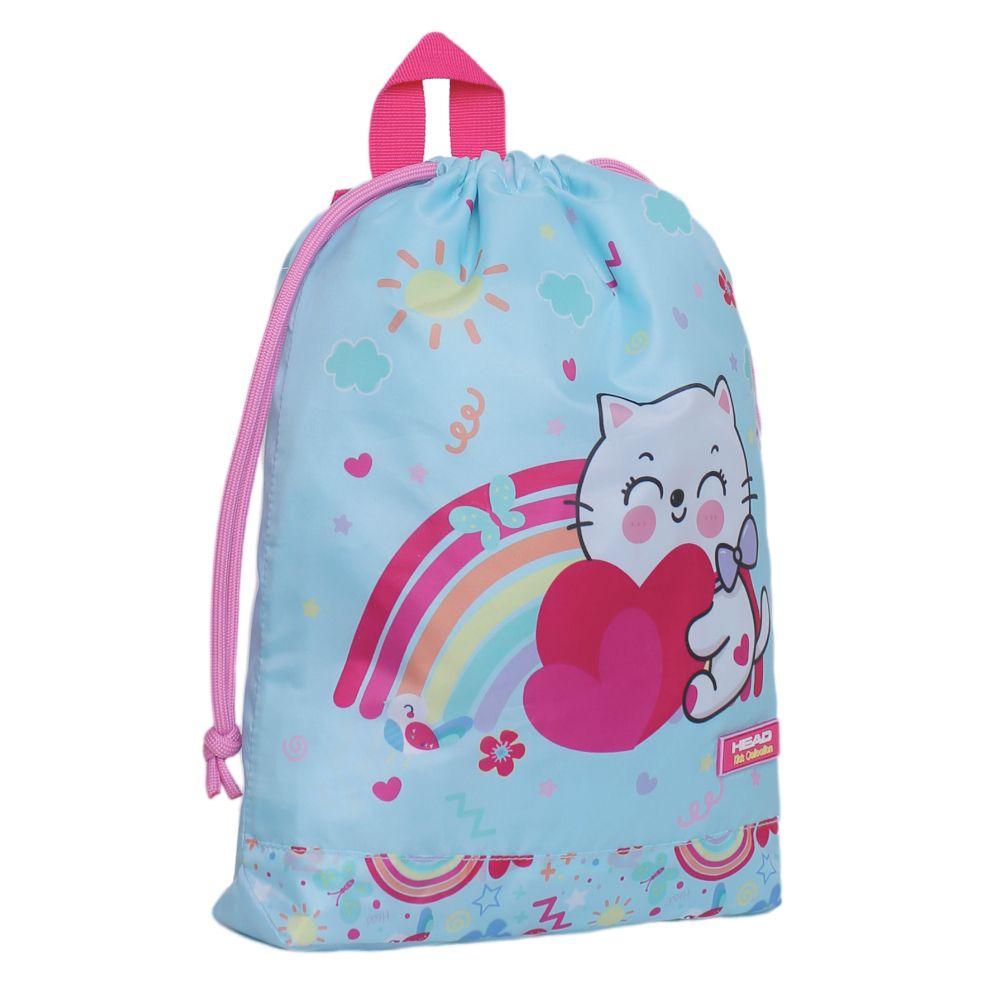 Mochila Gymbag Infantil Kinder Cat Rainbow Menta Head-0