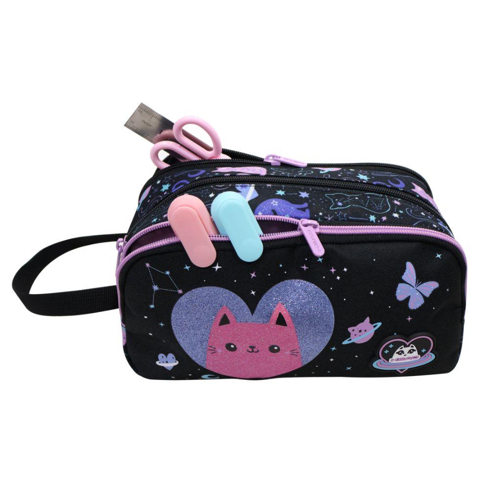 Estuche Infantil Niña Atos Space Cat Negro Head-2