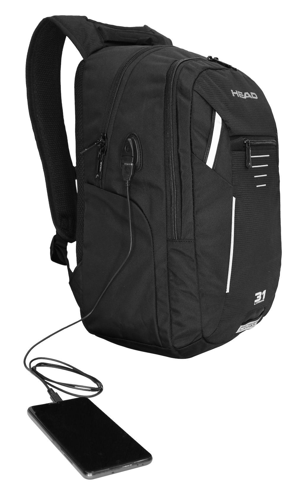 Mochila Tecnología Crosstrek USB Negro Head-1