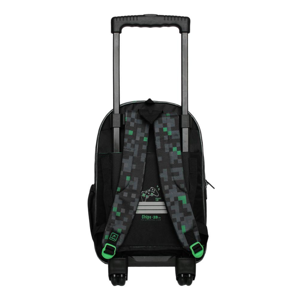 Mochila con Ruedas Infantil Chips Gamer Negro Verde Head-4