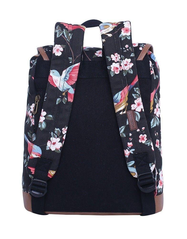 Mochila Canvas Kate Negro Pájaros Head   -2