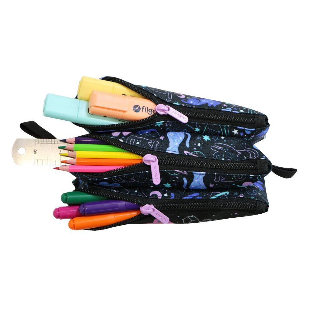 Estuche Infantil Triple Celerio Space Cat Negro Head-3