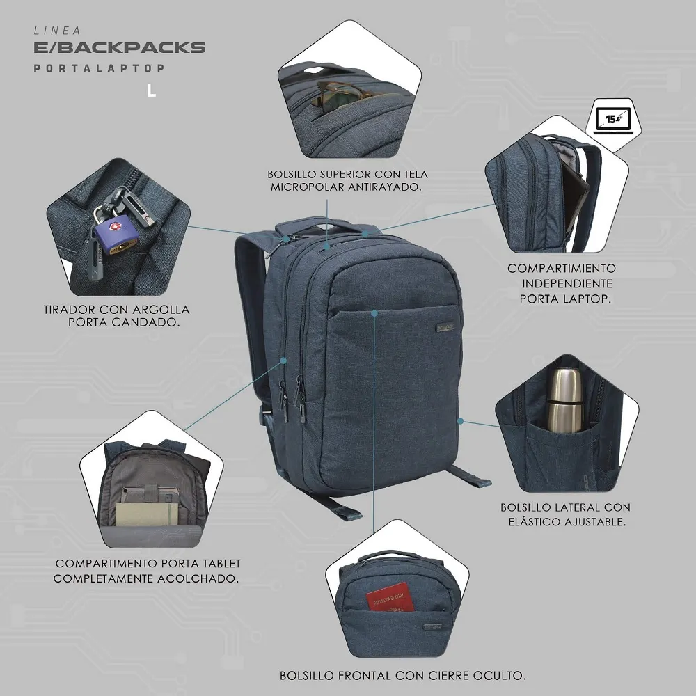Mochila Pronet L Melange Portalaptop Azul Head-1