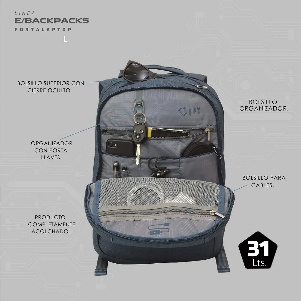 Mochila Pronet L Melange Portalaptop Azul Head-3