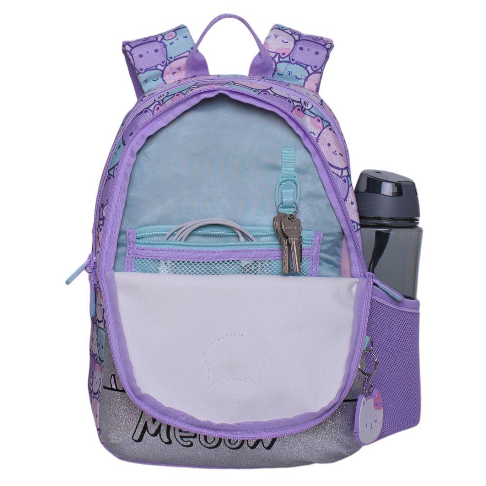 Mochila Escolar Bionica Gatos Pastel Lila Head-2